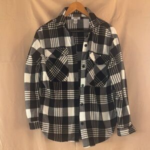 Plaid Plush Black and White Button Down Shirt